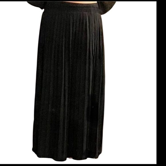 VINTAGE 90s pleated skirt Sheer maxi black Chiffon Overlay straight ABG USA M - Picture 1 of 9